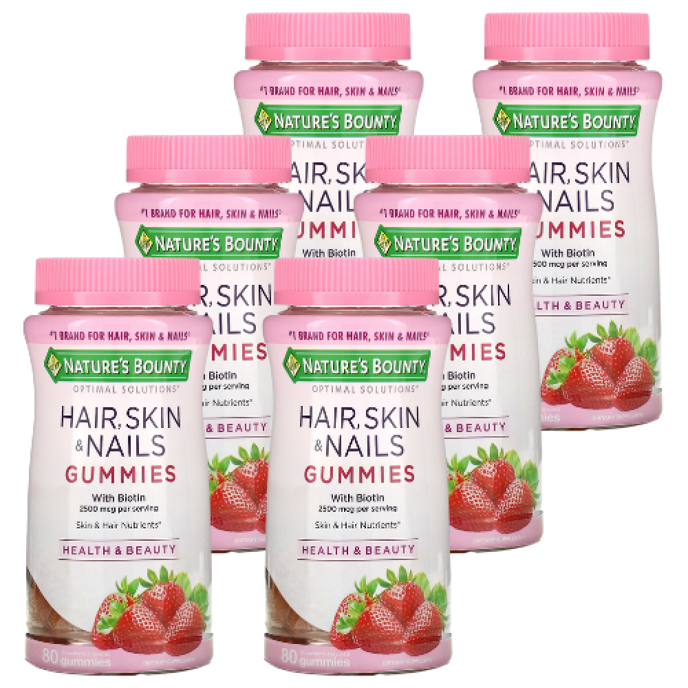 natures-bounty-hair-skin-and-nails-80-gummies-morango-6-frascos